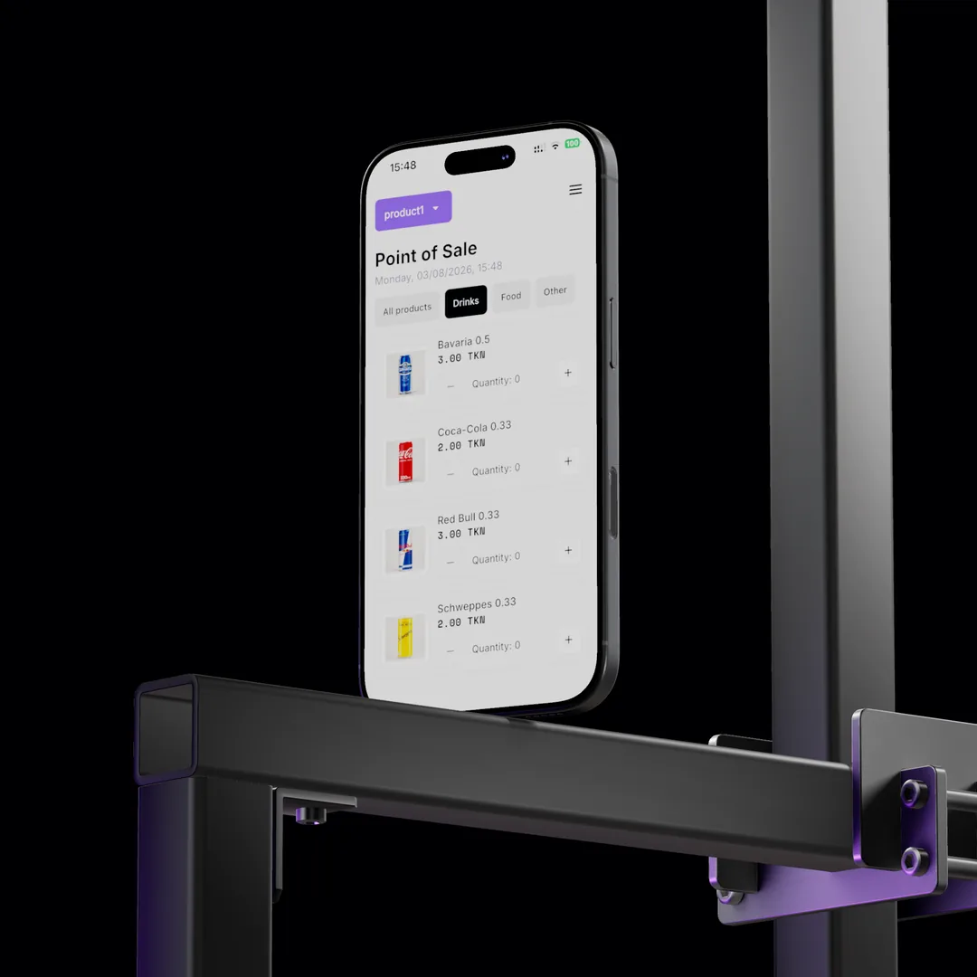 tokyyy app on two phones, point of sell and token store